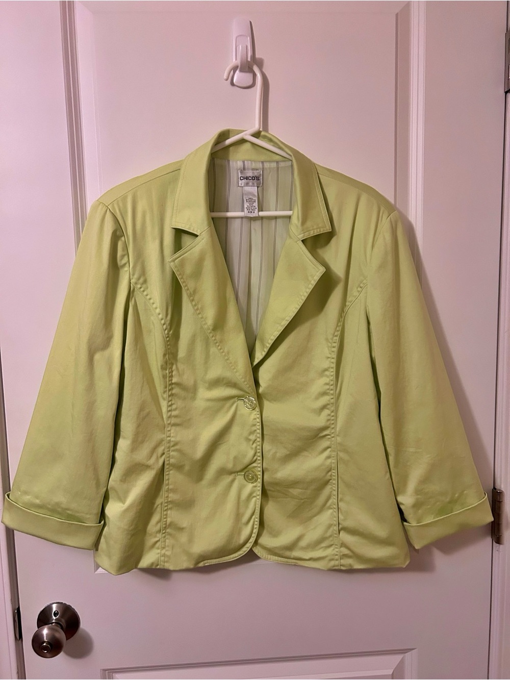 Chico's Lime Green Two-Button 3/4 Sleeve Women's Blazer